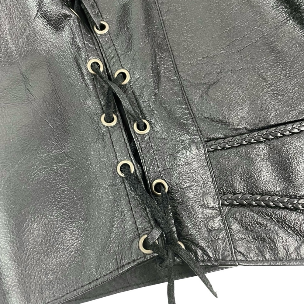 Vtg Le Cuir Niko Leather Biker Vest Black Size L, Eagle Embrossed Braided Detail - Picture 12 of 14